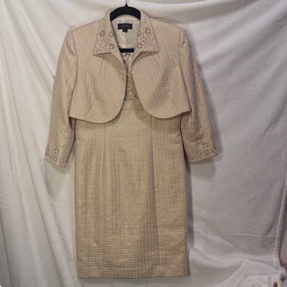 Tahari ASL Metallic Jacquard Dress and Jacket Set by Arthur S. Levine Size 4